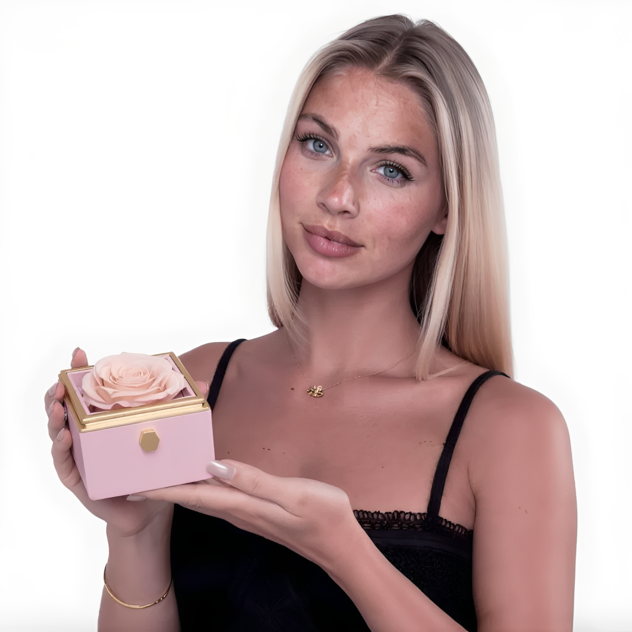 Boîte à roses éternelles | Rose véritable et collier personnalisé